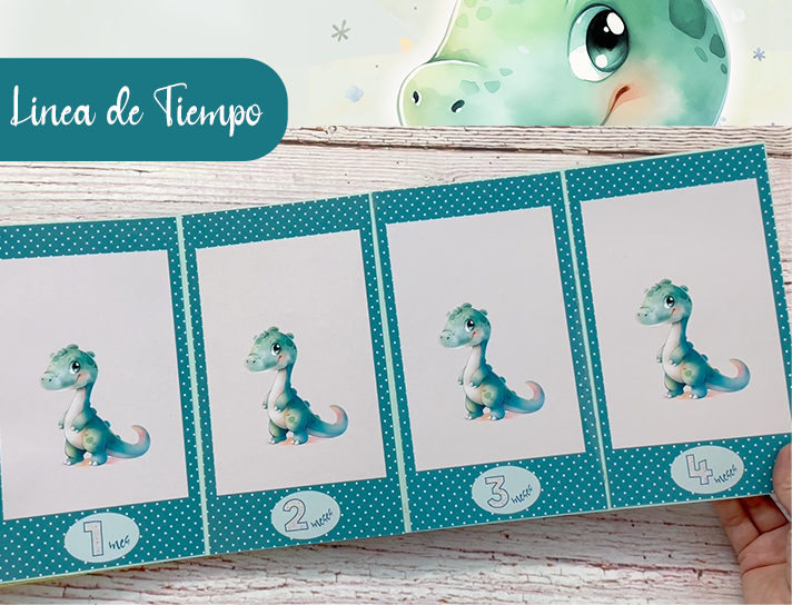 Dinosaurio Bebé Linea del Tiempo 12 meses / mini álbum con tutorial